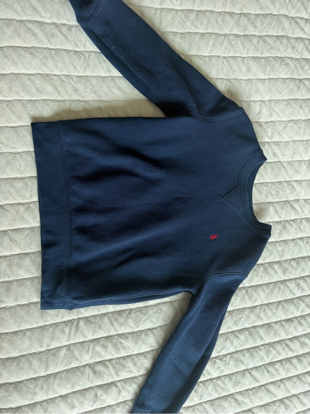 Boy Navy Crewneck Sweatshirt with Small Red Logo size 7